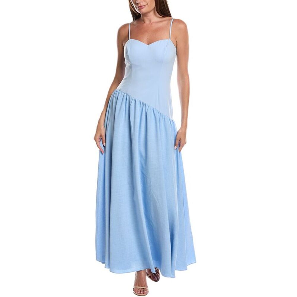 Rene Ruiz Womens Sweetheart Colorblock Drop-Waist Maxi Dress, Blue